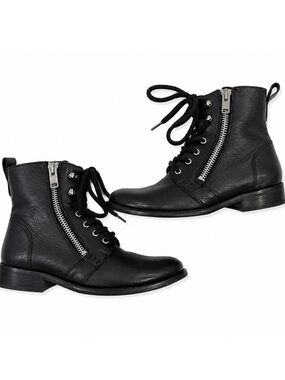 Men's Black Lace-Up Leather Ankle Boots with Side Zip. Vintage.